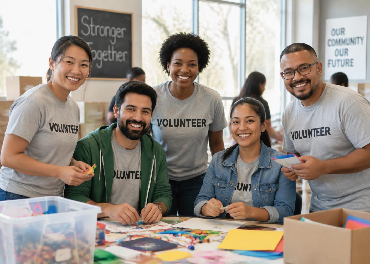 Volunteers preparing craft activities together